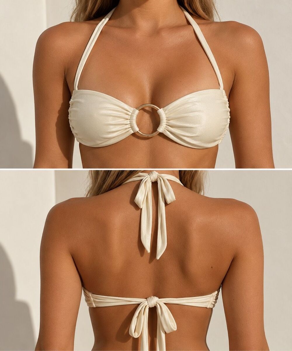 Hard Swimwear Cream Ring Halter Bikini Top Size Small Y2K NWT